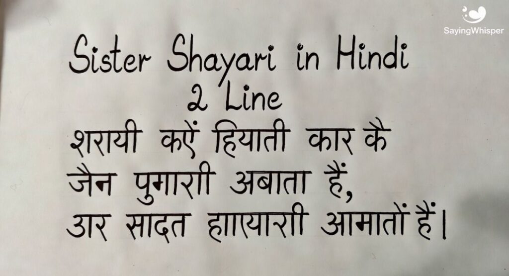 Sister Shayari in Hindi 2 Line