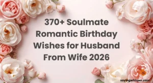 370+ Soulmate Romantic Birthday Wishes for Husband From Wife 2026 Finding the perfect words to wish your husband on his birthday can be both exciting and heartfelt. With “370+ Soulmate Romantic Birthday Wishes for Husband From Wife 2026,” you get ideas full of love, care, and romance. These wishes help express your deep connection and admiration for your life partner. From sweet and cute messages to deeply romantic birthday greetings, this collection covers every way to make him feel special. Whether you want to celebrate your love, bond, or soulmate connection, these wishes are crafted to touch his heart. Make his birthday unforgettable with words straight from your heart. Soulmate Romantic Birthday Wishes for Husband From Wife You are my forever and always. Happy birthday, my love. Every day with you feels like a dream. Wishing you joy today and always. You complete my soul in ways words cannot express. Happy birthday. My heart found its home the day it found you. Happy birthday, darling. You are my soulmate, my best friend, my everything. Celebrate today! Loving you is the greatest adventure of my life. Happy birthday, sweetheart. You were made for me, and I was made for you. Happy birthday. My soul recognizes yours in every lifetime. Wishing you a magical birthday. Being yours is my favorite thing about life. Happy birthday, my love. You are the missing piece I never knew I needed. Happy birthday. My love for you grows deeper with every passing year. Celebrate today! You are the prayer God answered before I even asked. Happy birthday. With you, forever does not feel long enough. Happy birthday, my soulmate. You are the rhythm of my heart and the peace of my soul. Happy birthday. Falling in love with you was the best thing I've ever done. Happy birthday. Soulmate Romantic Birthday Wishes For Husband From Wife Quotes "You are my today and all of my tomorrows." Happy birthday, my love. "In you, I found the love I always dreamed of." Wishing you endless happiness. "You are my sun, my moon, and all my stars." Happy birthday, darling. "A great love is a gift only a few souls receive." Thank you for being mine. "You are the one I want to annoy for the rest of my life." Happy birthday! "With you, every moment is a treasure." Wishing you the happiest birthday. "You are my heart outside my body." Happy birthday, my dearest. "I love you more than yesterday but less than tomorrow." Happy birthday. "You are my greatest blessing and my deepest joy." Celebrate today! "Real love stories never have endings." Ours is just getting better. Happy birthday. "You had me at hello, and you have kept me ever since." Happy birthday. "A soulmate is someone who makes your soul shine." You do that every day. "In your arms, I have found my safe place." Happy birthday, my love. "You are my favorite notification, my favorite call, my favorite person." Happy birthday. "Loving you is not just a feeling, it is my purpose." Happy birthday, husband. Birthday Wishes for Husband Happy birthday to the man who makes every day worth living. Wishing my incredible husband a day as wonderful as he is. To the man of my dreams, happy birthday with all my heart. You deserve every good thing today brings. Happy birthday, husband. Another year older, another year more handsome. Happy birthday! Cheers to you, my amazing husband. May today be spectacular. Happy birthday to my partner in love, life, and laughter. The best husband in the world deserves the best birthday. Happy birthday! May your birthday be as extraordinary as the joy you bring me daily. Thank you for choosing me every single day. Happy birthday, my love. To the man who holds my heart, wishing you an unforgettable birthday. Happy birthday to my ride or die, my confidant, my husband. You make life beautiful just by being in it. Happy birthday! May this birthday bring you everything your heart desires. Growing old with you is my greatest joy. Happy birthday, sweetheart. Short Birthday Blessings for Myself Today, I celebrate the woman I have become. Happy birthday to me! I am blessed, beautiful, and worthy of every good thing. Happy birthday to me. Today is my day, and I am owning every second of it. Happy birthday, me! Another year of growth, grace, and gratitude. Happy birthday to me. I celebrate myself today with joy and without apology. Happy birthday! God has been so good to me. Grateful on my birthday today. I am stronger, wiser, and more fabulous than ever. Happy birthday to me. Today I choose joy, love, and celebration. Happy birthday to me. Another year lived fully and loved deeply. Happy birthday to me. I am a blessing to this world, and today I celebrate that truth. Happy birthday to me. May this year overflow with miracles. Every candle I blow out represents a dream I am still chasing. Happy birthday! I honor myself today for how far I have come. Happy birthday to me. This birthday marks a new and beautiful chapter for me. I am ready. I deserve every beautiful thing this day brings. Happy birthday to me! Hubby Special Birthday Wishes for Husband Happy birthday to my hubby, the love of my entire life. Nobody makes me laugh as you do. Happy birthday, hubby! You are the reason home always feels like heaven. Happy birthday. Special man, special day. Wishing my hubby the best birthday ever. Happy birthday, hubby. You are appreciated more than you will ever know. To my hubby, who does everything with love, today is all about you. You are not just my husband, you are my happy place. Happy birthday! Happy birthday to the most hardworking and loving hubby in the world. You are my safe space, my sunshine, and my strength. Happy birthday, hubby. Wishing my favorite person in the world a truly magical birthday. Happy birthday, hubby. May God bless you far beyond what you imagine. You show up for us every day, and today we celebrate you. Happy birthday! My hubby deserves all the cake, love, and laughter today. Happy birthday. Happy birthday to the man who makes ordinary days feel extraordinary. Every birthday with you is my favorite one yet. Happy birthday, hubby! Heart Touching Husband Bday Wishes You are the reason my heart smiles every single morning. Happy bday, husband. Every year with you teaches me a new depth of love. Happy bday, my love. You carry our family with such grace and strength. Happy bday, sweetheart. My heart is so full because of you. Wishing you a beautiful bday. You make every struggle worth fighting through. Happy bday, darling. The way you love me is my greatest blessing. Happy bday, husband. You have touched my heart in ways no one else ever could. Happy bday. Thank you for loving me on my worst days. Happy bday, my everything. You are not just my husband, you are my heart. Happy bday, love. A man as good as you deserves a day full of joy. Happy bday! Your love heals me, holds me, and completes me. Happy bday, sweetheart. You are the most beautiful part of my story. Happy bday, husband. My love for you is deeper than any ocean. Wishing you a magical bday. You gave me a love I never thought was possible. Happy bday, darling. Life with you is the greatest gift I have ever received. Happy bday! Happy Birthday Wishes for Husband Happy birthday to the man who makes every day feel like a blessing. Wishing my incredible husband a birthday as wonderful as his heart. To my husband, my hero, my home. Happy birthday with all my love. May today bring you as much happiness as you bring me every day. Happy birthday to my favorite human being on this entire planet. Cheers to the man who makes love look effortless. Happy birthday! You deserve the world, and I hope today feels like it. Happy birthday. Wishing my dear husband a birthday overflowing with love and laughter. Happy birthday to the man who never gives up on us. I love you. May God shower you with blessings on your special day. Happy birthday. You are my answered prayer, and today I celebrate you. Happy birthday! Happy birthday, husband. May every dream you hold close finally come true. To the most loving and devoted husband, happy birthday from my whole heart. Today belongs to you completely. Enjoy every moment. Happy birthday! Wishing you a birthday as magnificent and rare as the man you are. Touching Birthday Message for Husband You love quietly, deeply, and faithfully. Thank you. Happy birthday, husband. The sacrifices you make for our family never go unnoticed. Happy birthday. Watching you become the man you are today fills me with pride. Happy birthday. You are not perfect, but you are perfect for me. Happy birthday, love. Every morning I wake up grateful that God chose you for me. Happy birthday. You hold this family together with your love and strength. Happy birthday. I see how hard you try every day, and I want you to know I notice. Happy birthday. You deserve to feel as loved today as you make me feel always. Happy birthday. Your love has changed me in the most beautiful ways. Happy birthday, darling. Thank you for being the kind of husband others only dream about. Happy birthday. You never stopped choosing me, and that means everything. Happy birthday. Your heart is one of the kindest I have ever known. Happy birthday, husband. Through every season of life, your love has remained constant. Happy birthday. I am a better person because you love me so well. Happy birthday. No words can fully capture how much you mean to me. Happy birthday, my love. Soulmate Romantic Birthday Wishes for Husband From Wife With Emoji You are my forever person, and I would choose you in every lifetime 💖 Happy birthday! My soul knew yours before we ever met 🌹 Happy birthday, my soulmate. You are the love story I always prayed for 🙏✨ Happy birthday, darling. Every moment with you feels like magic 💫 Wishing you the most beautiful birthday. You are my sunrise, my calm, and my greatest joy 🌅 Happy birthday, love. Loving you is the easiest and best thing I have ever done 💕 Happy birthday! You complete me in ways I cannot even describe 🥰 Happy birthday, my soulmate. My heart chose you, and it has never regretted it 💝 Happy birthday, sweetheart. You are the missing piece that made my life whole 🔑💖 Happy birthday, husband. Growing old with you is my favorite kind of forever 👫🌙 Happy birthday, love. You are the answer to every prayer I ever whispered 🙌💓 Happy birthday! Our love gets deeper and more beautiful with every year 🌺 Happy birthday, darling. You are my home no matter where we are in this world 🏡💗 Happy birthday! I fall in love with you all over again every single day 💞 Happy birthday, husband. You are not just my husband, you are my entire world 🌍💘 Happy birthday, love! Heart Touching Birthday Wishes for Husband You love our family so deeply and selflessly. Happy birthday, husband. Your presence in my life has made everything make sense. Happy birthday. I see your effort every day, and I am endlessly grateful. Happy birthday, love. You have been my strength when I had none left. Happy birthday, sweetheart. The love you give is rare, and I treasure it completely. Happy birthday. You have turned ordinary moments into my most precious memories. Happy birthday. Thank you for never letting me face anything alone. Happy birthday, darling. Your love is the foundation of everything beautiful in my life. Happy birthday. You are the man every wife hopes for, and I get to keep you. Happy birthday! Your kindness, patience, and love humble me every single day. Happy birthday. I carry your love with me everywhere I go. Happy birthday, husband. You have loved me through every version of myself. Thank you. Happy birthday. The way you show up for us is something I will never take for granted. Happy birthday. You are my greatest blessing, wrapped in the most wonderful person. Happy birthday. Life with you has been the most beautiful gift. Happy birthday, my love. Unique Birthday Wishes for Husband With Love You are one of a kind, and my love for you is just as rare. Happy birthday! No one else could ever fill the space you hold in my heart. Happy birthday, love. You are the most uniquely wonderful person I have ever known. Happy birthday. My love for you is not ordinary, and neither are you. Happy birthday, darling. You are an original masterpiece, and I am lucky to call you mine. Happy birthday. The world is a better place simply because you are in it. Happy birthday, husband. There is truly no one like you, and that is exactly why I love you. Happy birthday. You bring something irreplaceable into every room you walk into. Happy birthday. My love for you cannot be measured, compared, or duplicated. Happy birthday. You are the most interesting person I have ever had the joy of loving. Happy birthday. Loving you has been the most unique and beautiful journey of my life. Happy birthday. You are the kind of man that only comes along once in a lifetime. Happy birthday! I searched the whole world and found everything I needed in you. Happy birthday. You are unlike anyone else, and my love for you reflects that truth. Happy birthday. Every single thing about you is worth celebrating today. Happy birthday, my love! Sweet Happy Birthday Message for Husband Happy birthday to the sweetest man my heart has ever known. You make love feel warm, safe, and endlessly sweet. Happy birthday, husband. Every day with you is sweeter than the last. Happy birthday, darling. Wishing the most wonderful husband a birthday as sweet as his soul. You are the sugar in my life, and today I celebrate you. Happy birthday! Sweet smiles, sweet memories, sweet love. That is what you give me. Happy birthday. Nobody loves as sweetly and sincerely as you do. Happy birthday, my love. May your birthday be filled with sweetness from morning until night. You are my favorite sweet surprise that life ever gave me. Happy birthday. Wishing my sweet and loving husband a truly magical birthday today. Your love is the sweetest thing I have ever had the joy of receiving. Happy birthday. Happy birthday to the man whose heart is made of pure sweetness and gold. You deserve a birthday as sweet and beautiful as the love you give. Happy birthday. Thank you for loving me so sweetly every single day. Happy birthday, husband. My sweet, wonderful husband deserves the most beautiful birthday today. Happy birthday! Heart Touching Birthday Wishes for Husband and Father Watching you be both my husband and our children's father fills me with pride. Happy birthday. You are the heart of this family in every beautiful way. Happy birthday, love. Our children are blessed to have a father as loving as you. Happy birthday, darling. You wear the roles of husband and father with such grace. Happy birthday. The love you pour into this family never goes unnoticed. Happy birthday. You are the hero of our home, and we celebrate you today. Happy birthday! Our children look up to you, and I look at you with endless love. Happy birthday. Thank you for being the father our children will always be proud of. Happy birthday. You lead this family with love, strength, and patience every day. Happy birthday. The way you love your children is one of the most beautiful things I have ever seen. Happy birthday. You are not just a great husband but an even greater father. Happy birthday, love. Our family is everything it is because of you. Happy birthday, sweetheart. You show our children what real love looks like every single day. Happy birthday. Today, we celebrate the man who holds this whole family together. Happy birthday! You are the best husband and the most wonderful father. We love you endlessly. Happy birthday. Short Blessing Birthday Wishes for Husband May God bless you with health, joy, and peace today. Happy birthday, husband. Wishing you a birthday filled with divine favor and endless blessings. May every blessing you deserve find its way to you today. Happy birthday. God has great things in store for you. Happy birthday, my love. May this birthday mark the beginning of your most blessed year yet. Blessings upon blessings be yours today and always. Happy birthday! May the Lord keep you, protect you, and prosper you. Happy birthday, darling. You are a blessing to everyone around you. May blessings return to you today. May God's favor follow you all the days of your life. Happy birthday, husband. Wishing my husband a birthday overflowing with heavenly blessings and love. May today be the start of your most abundant and fulfilling year. Happy birthday. Every perfect gift comes from above, and you are mine. Happy birthday! May God's grace cover you completely on your special day. Happy birthday. Praying that every door of blessing swings wide open for you today. Happy birthday. May you be surrounded by love, peace, and God's goodness today. Happy birthday! Soulmate Romantic Birthday Wishes for Husband From Wife Funny Happy birthday to the man who still cannot fold laundry but somehow stole my heart. You are my soulmate and also my biggest headache. Happy birthday, darling! I searched the whole earth for my soulmate and somehow got stuck with you. Lucky me! Happy birthday. Happy birthday to the man I chose forever with. Please do not make me regret it today. You are the love of my life and the reason I need extra coffee. Happy birthday! Happy birthday, my love. You are proof that God has a wonderful sense of humor. You are my soulmate, my partner, and my personal remote control hider. Happy birthday! I knew you were my soulmate the moment you made me laugh until I cried. Happy birthday. Happy birthday to the man who snores like a bear but loves like an angel. You are my forever person, even on the days you forget to take out the trash. Happy birthday! They say soulmates are rare. Clearly, they have never met you on a Monday. Happy birthday, love. Happy birthday to my husband, who is equal parts romantic and absolutely ridiculous. You are the soulmate I dreamed of and the handful I never expected. Happy birthday! I love you more than words can say and slightly less than my phone battery. Happy birthday! Happy birthday to the only person I want to be annoyed by for the rest of my life. Soulmate Romantic Birthday Wishes for Husband From Wife in English You are the love my soul was searching for long before we met. Happy birthday, my love. Every lifetime, I believe my soul would find yours. Happy birthday, soulmate. You are my deepest love and my greatest peace. Happy birthday, darling. My heart recognized you as home the very first moment. Happy birthday, husband. Loving you feels like the most natural thing my soul has ever done. Happy birthday. You are the answer to every prayer my heart ever whispered. Happy birthday. My soul is complete because it found yours. Happy birthday, my forever love. You are not just my husband but the other half of my soul. Happy birthday. Every single day with you feels like a beautiful gift from above. Happy birthday. You are my soulmate, my safe place, and my greatest adventure. Happy birthday! I was made to love you, and you were made to be loved by me. Happy birthday. Our souls found each other and I will be forever grateful. Happy birthday, love. You are the most beautiful chapter in the story of my soul. Happy birthday. My love for you goes far beyond this lifetime. Happy birthday, my soulmate. You complete me in every way that truly matters. Happy birthday, sweetheart. Soulmate Romantic Birthday Wishes For Husband From Wife Marathi तू माझ्या आयुष्याचा सर्वात सुंदर भाग आहेस. वाढदिवसाच्या हार्दिक शुभेच्छा, प्रिया. तुझ्याशिवाय माझं आयुष्य अपूर्ण आहे. वाढदिवसाच्या खूप खूप शुभेच्छा. तू माझ्या मनाचा, आत्म्याचा आणि हृदयाचा स्वामी आहेस. वाढदिवसाच्या शुभेच्छा. तुझं प्रेम माझ्या जीवनाचं सर्वात मोठं वरदान आहे. वाढदिवसाच्या शुभेच्छा, प्रिय. तू माझ्या स्वप्नातील राजकुमार आहेस. वाढदिवसाच्या हार्दिक शुभेच्छा! तुझ्या प्रेमाने माझं जीवन परिपूर्ण झालं आहे. वाढदिवसाच्या शुभेच्छा. तू माझ्या आयुष्यातील सर्वात सुंदर सत्य आहेस. वाढदिवसाच्या खूप शुभेच्छा. तुझ्यासोबत प्रत्येक क्षण अनमोल वाटतो. वाढदिवसाच्या हार्दिक शुभेच्छा, प्रिया. तू माझ्या जीवनाचा आधार आणि माझ्या आत्म्याची शांती आहेस. शुभेच्छा. तुझ्या प्रेमाशिवाय माझा एकही दिवस पूर्ण होत नाही. वाढदिवसाच्या शुभेच्छा! तू माझ्या हृदयाचा राजा आहेस आणि कायम राहशील. वाढदिवसाच्या शुभेच्छा. तुझ्यावरील माझं प्रेम शब्दात मांडणं अशक्य आहे. वाढदिवसाच्या खूप शुभेच्छा. तू माझा सखा, माझा मित्र आणि माझा जीवनसाथी आहेस. वाढदिवसाच्या शुभेच्छा. तुझं अस्तित्व माझ्या जीवनाला अर्थ देतं. वाढदिवसाच्या हार्दिक शुभेच्छा! तू माझ्या आयुष्यातील सर्वात मोठी देणगी आहेस. वाढदिवसाच्या शुभेच्छा, प्रिय. Soulmate Romantic Birthday Wishes For Husband From Wife in Gujarati તું મારી જિંદગીનો સૌથી સુંદર ભાગ છે. જન્મદિવસની ખૂબ ખૂબ શુભકામનાઓ, પ્રિય. તારા વગર મારી જિંદગી અધૂરી છે. જન્મદિવસની હાર્દિક શુભકામનાઓ. તું મારા આત્માનો સાથી અને મારા હૃદયનો રાજા છે. જન્મદિવસની શુભકામનાઓ. તારો પ્રેમ મારી જિંદગીની સૌથી મોટી ભેટ છે. જન્મદિવસની શુભકામનાઓ, પ્રિય. તું મારા સ્વપ્નનો રાજકુમાર છે. જન્મદિવસની ખૂબ શુભકામનાઓ! તારા પ્રેમે મારી જિંદગી સંપૂર્ણ કરી દીધી છે. જન્મદિવસની શુભકામનાઓ. તું મારી જિંદગીનું સૌથી સુંદર સત્ય છે. જન્મદિવસની હાર્દિક શુભકામનાઓ. તારી સાથે દરેક પળ અમૂલ્ય લાગે છે. જન્મદિવસની ખૂબ ખૂબ શુભકામનાઓ, પ્રિય. તું મારી જિંદગીનો આધાર અને મારા આત્માની શાંતિ છે. જન્મદિવસની શુભકામનાઓ. તારા પ્રેમ વગર મારો એક પણ દિવસ પૂર્ણ નથી. જન્મદિવસની શુભકામનાઓ! તું મારા હૃદયનો રાજા છે અને હંમેશા રહીશ. જન્મદિવસની શુભકામનાઓ. તારા પ્રત્યેનો મારો પ્રેમ શબ્દોમાં વ્યક્ત કરવો અશક્ય છે. જન્મદિવસની શુભકામનાઓ. તું મારો સાથી, મારો મિત્ર અને મારો જીવનસાથી છે. જન્મદિવસની શુભકામનાઓ. તારું અસ્તિત્વ મારી જિંદગીને અર્થ આપે છે. જન્મદિવસની હાર્દિક શુભકામનાઓ! તું મારી જિંદગીની સૌથી મોટી દેણ છે. જન્મદિવસની ખૂબ શુભકામનાઓ, પ્રિય. Soulmate Romantic Birthday Wishes For Husband From Wife in Tamil நீங்கள் என் ஆன்மாவின் தேடலின் விடை. பிறந்தநாள் வாழ்த்துக்கள், என் அன்பே. உங்கள் அன்பு என் வாழ்வின் மிகப் பெரிய கொடை. பிறந்தநாள் வாழ்த்துக்கள். நீங்கள் என் இதயத்தின் ராஜா, என் ஆன்மாவின் நண்பன். பிறந்தநாள் வாழ்த்துக்கள். உங்களுடன் கழிக்கும் ஒவ்வொரு தருணமும் விலைமதிப்பற்றது. வாழ்த்துக்கள், அன்பே. என் கனவு கணவன் நீங்கள் மட்டுமே. இனிய பிறந்தநாள் வாழ்த்துக்கள்! உங்கள் அன்பு என் வாழ்க்கையை முழுமையாக்கியது. பிறந்தநாள் வாழ்த்துக்கள். நீங்கள் என் வாழ்வின் மிக அழகான உண்மை. இனிய பிறந்தநாள் வாழ்த்துக்கள். உங்களை இல்லாமல் என் ஒரு நாளும் முழுமையடையாது. பிறந்தநாள் வாழ்த்துக்கள்! நீங்கள் என் ஆன்மாவின் நிம்மதியும் என் வாழ்வின் ஆதாரமும். வாழ்த்துக்கள். உங்கள் மீதான என் அன்பை வார்த்தைகளில் சொல்ல இயலாது. பிறந்தநாள் வாழ்த்துக்கள். நீங்கள் என் தோழன், என் நண்பன், என் வாழ்க்கைத் துணை. வாழ்த்துக்கள். உங்கள் இருப்பு என் வாழ்க்கைக்கு அர்த்தம் தருகிறது. இனிய பிறந்தநாள் வாழ்த்துக்கள்! நீங்கள் என் வாழ்வில் கிடைத்த மிகப் பெரிய வரம். பிறந்தநாள் வாழ்த்துக்கள், அன்பே. என் ஆன்மா உங்களை தேடியது, இப்போது நிம்மதியாக இருக்கிறது. வாழ்த்துக்கள். நீங்கள் என் இதயத்தின் மிக அழகான பக்கம். இனிய பிறந்தநாள் வாழ்த்துக்கள்! Soulmate Romantic Birthday Wishes For Husband From Wife in Urdu آپ میری روح کی تلاش کا جواب ہیں۔ سالگرہ مبارک ہو، میری جان۔ آپ کی محبت میری زندگی کا سب سے بڑا تحفہ ہے۔ سالگرہ مبارک ہو۔ آپ میرے دل کے بادشاہ اور میری روح کے ساتھی ہیں۔ سالگرہ مبارک ہو۔ آپ کے ساتھ گزرا ہر لمحہ بے مول ہے۔ سالگرہ مبارک ہو، میرے پیارے۔ آپ میرے خوابوں کے شہزادے ہیں اور کبھی نہیں بدلے۔ سالگرہ مبارک ہو! آپ کی محبت نے میری زندگی کو مکمل کر دیا۔ سالگرہ مبارک ہو۔ آپ میری زندگی کی سب سے خوبصورت سچائی ہیں۔ سالگرہ مبارک ہو۔ آپ کے بغیر میرا ایک دن بھی مکمل نہیں ہوتا۔ سالگرہ مبارک ہو! آپ میری روح کا سکون اور میری زندگی کا سہارا ہیں۔ سالگرہ مبارک ہو۔ آپ سے میری محبت کو الفاظ میں بیان کرنا ممکن نہیں۔ سالگرہ مبارک ہو۔ آپ میرے ہمسفر، میرے دوست اور میری زندگی کے ساتھی ہیں۔ سالگرہ مبارک ہو۔ آپ کا وجود میری زندگی کو معنی دیتا ہے۔ سالگرہ مبارک ہو، میرے پیارے! آپ میری زندگی میں ملا سب سے بڑا انعام ہیں۔ سالگرہ مبارک ہو۔ میری روح نے آپ کو ڈھونڈا اور اب سکون میں ہے۔ سالگرہ مبارک ہو! آپ میرے دل کا سب سے خوبصورت باب ہیں۔ سالگرہ مبارک ہو، میری جان۔ Soulmate Romantic Birthday Wishes For Husband From Wife in Hindi तुम मेरी आत्मा की तलाश का जवाब हो। जन्मदिन मुबारक हो, मेरी जान। तुम्हारा प्यार मेरी जिंदगी का सबसे बड़ा तोहफा है। जन्मदिन मुबारक हो। तुम मेरे दिल के राजा और मेरी आत्मा के साथी हो। जन्मदिन मुबारक हो। तुम्हारे साथ बिताया हर पल अनमोल है। जन्मदिन मुबारक हो, मेरे प्रिय। तुम मेरे सपनों के राजकुमार हो और हमेशा रहोगे। जन्मदिन मुबारक हो! तुम्हारे प्यार ने मेरी जिंदगी को पूरा कर दिया। जन्मदिन मुबारक हो। तुम मेरी जिंदगी की सबसे खूबसूरत सच्चाई हो। जन्मदिन मुबारक हो। तुम्हारे बिना मेरा एक दिन भी पूरा नहीं होता। जन्मदिन मुबारक हो! तुम मेरी आत्मा का सुकून और मेरी जिंदगी का सहारा हो। जन्मदिन मुबारक हो। तुमसे मेरा प्यार शब्दों में बयान करना मुमकिन नहीं। जन्मदिन मुबारक हो। तुम मेरे हमसफर, मेरे दोस्त और मेरी जिंदगी के साथी हो। जन्मदिन मुबारक हो। तुम्हारा वजूद मेरी जिंदगी को मायने देता है। जन्मदिन मुबारक हो, मेरे प्रिय! तुम मेरी जिंदगी में मिला सबसे बड़ा इनाम हो। जन्मदिन मुबारक हो। मेरी आत्मा ने तुम्हें ढूंढा और अब सुकून में है। जन्मदिन मुबारक हो! तुम मेरे दिल का सबसे खूबसूरत अध्याय हो। जन्मदिन मुबारक हो, मेरी जान। तुम्हारा प्यार मुझे हर रोज़ जीने की वजह देता है। जन्मदिन मुबारक हो। तुम मेरी दुनिया हो, मेरी खुशी हो, मेरा सब कुछ हो। जन्मदिन मुबारक हो! तुम्हारे साथ जिंदगी जीना मेरा सबसे बड़ा सौभाग्य है। जन्मदिन मुबारक हो। तुम्हारी मुस्कान मेरे दिल को सुकून देती है। जन्मदिन मुबारक हो, प्रिय। तुम वो प्यार हो जिसकी मुझे हमेशा तलाश थी। जन्मदिन मुबारक हो! Unique Birthday Quotes for Self I am not just getting older, I am getting more beautifully myself. Happy birthday to me. Today, I celebrate the woman who refused to give up on herself. Happy birthday! I am my own greatest work in progress, and I am proud of every step. Happy birthday. Another year of becoming more unapologetically me. Happy birthday to me. I did not come this far to only come this far. Celebrating myself today. Happy birthday! My story is still being written, and the best chapters are ahead. Happy birthday to me. I choose to celebrate myself loudly and lovingly today. Happy birthday! I am a rare edition, and today I honor that truth. Happy birthday to me. Every scar, every lesson, every victory brought me here. Happy birthday to me. Today, I remind myself that I am enough, I am worthy, I am loved. Happy birthday! I bloom in my own time and on my own terms. Happy birthday to me. The best gift I ever received was learning to love myself. Happy birthday! I am not where I started, but I am exactly where I need to be. Happy birthday. Today, I celebrate the version of me that kept going when it was hard. Happy birthday! I am my own sunshine, and today I let myself shine the brightest. Happy birthday to me. Birthday Wishes to Myself Happy birthday to me. May this year bring everything my heart has been waiting for. I deserve every good thing coming my way this year. Happy birthday to me! Today I celebrate myself, love myself, and choose me completely. Happy birthday! Another beautiful year of life, and I am so grateful. Happy birthday to me. I wish myself joy that never fades and peace that never leaves. Happy birthday! Happy birthday to me. May this be the year everything finally falls into place. I wish myself the courage to chase every dream without looking back. Happy birthday! Today belongs to me, and I am going to enjoy every single moment of it. Happy birthday. I wish myself love, laughter, and limitless possibilities this year. Happy birthday to me! Happy birthday to the person who has been through everything and is still standing strong. I wish myself healing, happiness, and a heart full of hope. Happy birthday to me. Today I am my own biggest celebration. Happy birthday to me! I wish myself the strength to keep becoming the best version of me. Happy birthday. Happy birthday to me. I am grateful for every breath, every lesson, and every blessing. I wish myself a year full of magic, miracles, and moments worth remembering. Happy birthday! Touching Birthday Message to Myself To myself, you have carried so much and still chosen to keep going. Happy birthday. Dear me, you are stronger than you know and more loved than you realize. Happy birthday. I want to remind myself today that every struggle has made me more beautiful. Happy birthday. To the girl who doubted herself but never stopped trying, happy birthday to you. You have survived every hard day so far, and that is worth celebrating. Happy birthday to me. Dear self, you are not behind in life. You are exactly on time. Happy birthday. I am proud of myself for choosing growth over comfort every single time. Happy birthday. To myself, thank you for never giving up on your dreams, no matter how hard it got. Happy birthday. You are more resilient, more capable, and more worthy than you give yourself credit for. Happy birthday. Dear me, the world is better because you are in it. Never forget that. Happy birthday! I want to hold myself gently today and say I am so proud of you. Happy birthday to me. To myself, you have loved others so well. Today, remember to love yourself just as deeply. Happy birthday. You have been your own hero more times than you know. Happy birthday, dear self. Dear me, every season you have walked through has prepared you for something greater. Happy birthday. I speak kindness and love over myself today because I truly deserve it. Happy birthday to me! To myself, you are not defined by your hardest moments but by how you rose from them. Happy birthday. Dear self, look how far you have come from where you once stood. Happy birthday! You chose yourself when no one else did, and that took real courage. Happy birthday to me. To myself, may this birthday mark the beginning of your most beautiful season yet. Happy birthday. Dear me, you are enough today, tomorrow, and every day that follows. Happy birthday! I celebrate myself not just for who I am but for who I am becoming. Happy birthday to me. To myself, your kindness, your strength, and your heart are truly extraordinary. Happy birthday. Dear self, you have walked through fire and somehow still bloom. Happy birthday! Today, I look in the mirror and say I am proud of you and I mean it deeply. Happy birthday to me. To myself, the best is not behind you. The very best is still ahead of you. Happy birthday! Frequently Asked Questions What is a romantic birthday wish for my husband? A romantic birthday wish is a sweet message that expresses love, admiration, and heartfelt feelings for your husband. How can I wish my soulmate husband a happy birthday? You can wish him by sending a loving message, writing a personal note, or using romantic words that show your bond. What are some cute birthday messages for my husband? Cute messages include playful, loving, and sweet words that make him smile and feel cherished on his special day. How do I write a heartfelt birthday wish for my husband? Focus on your emotions, shared memories, and love for him, keeping it personal and sincere. Can I send a short romantic birthday text to my husband? Yes! Even a few loving words like “Happy Birthday, my love. You are my everything!” can make him feel special. What is a soulmate birthday message? A soulmate birthday message highlights your deep connection and love, showing that he completes your heart. How do I make my husband feel loved on his birthday? Send thoughtful messages, plan surprises, or use romantic words that remind him of your special bond. What are some emotional birthday wishes for my husband? Emotional wishes express gratitude, love, and admiration, making him feel truly appreciated and loved. Can I write a funny romantic birthday wish? Yes! Combine humor and love, like teasing him while reminding him how much you adore him. How do I wish my husband from the heart? Speak from your emotions, mention your memories together, and let your love shine through your words. Conclusion Celebrating your husband’s birthday is a special moment to show your love and appreciation. With “370+ Soulmate Romantic Birthday Wishes for Husband From Wife 2026,” you have plenty of ideas to make him feel loved and cherished. These messages help express your deep connection and romantic feelings in simple, heartfelt words. Whether you choose sweet, cute, or deeply romantic wishes, each one is designed to touch his heart. Use these soulmate birthday messages to make his day unforgettable and strengthen the bond you share. Let your love shine through every word and make him feel truly special.